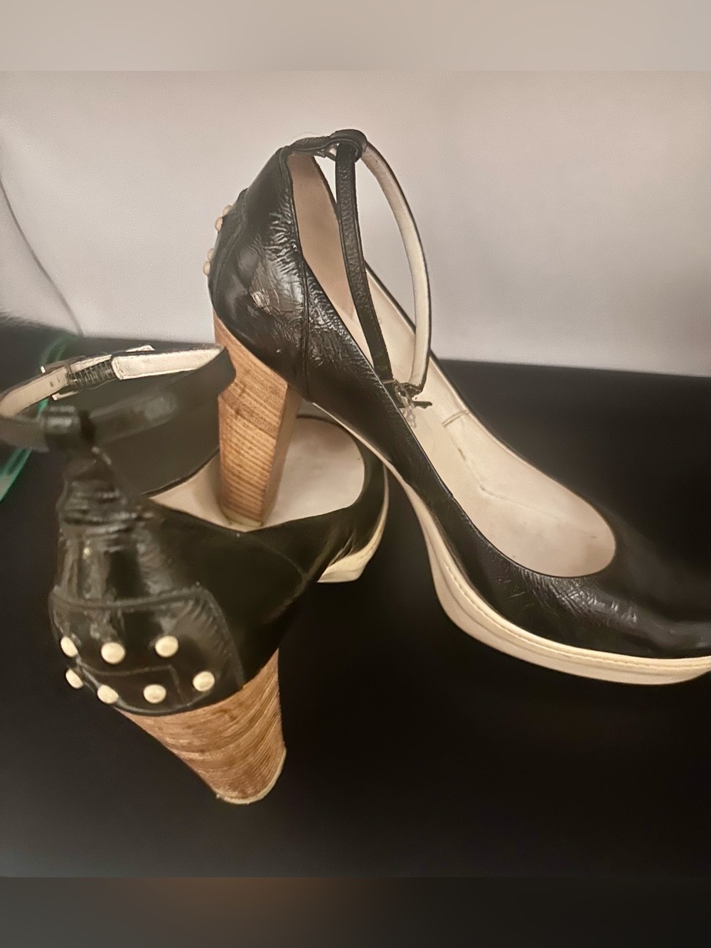 Tod’s Black Leather Block Heel Mary Jane Pumps